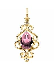 18K Yellow Gold Pear Cut Pink Tourmaline and Diamond Pendant -- LIFETIME WARRANTY