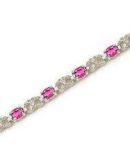14K White Gold Oval Pink Topaz and Diamond Bracelet