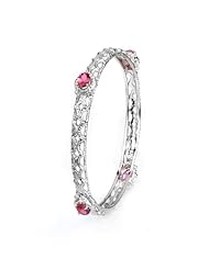 Sterling Silver - Silver & Ruby Cubic Zirconium Bangle