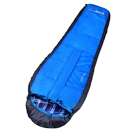 KingCamp Junior Boys Girls Lightweight Mummy Sleeping Bag 100% Cotton Lining for Camping Hiking (Blue)