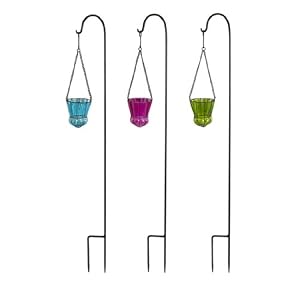 Set of 3 Bright Glass Votive Candle Holders Suspended on Ground Stakes 32 by 