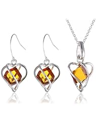 Millennium Collection Honey Amber and Sterling Silver Heart Set, 18"