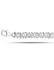 Sterling Silver Rhodium Plated Fancy X O Hugs And Kisses Style Bezel Set Diamonds Tennis Bracelet - 7.25 Inches - 0.25 Tcw
