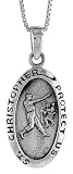 Sterling Silver St. Christopher Pendant for Baseball , 1 3/8 in. (35mm) tall