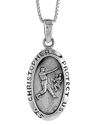 Sterling Silver Saint Christopher Pendant for Baseball , 1 3/8 inch tall