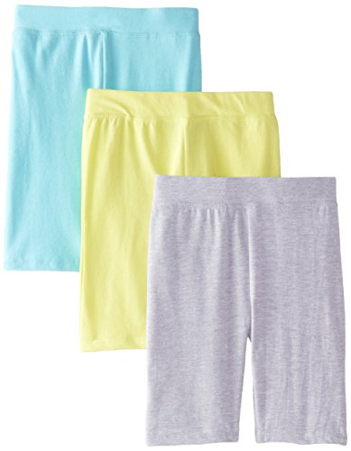 Dream Star Big Girls' Bike Shorts 3-Pack, Aqua/Neon Yellow/Heather Grey, Medium