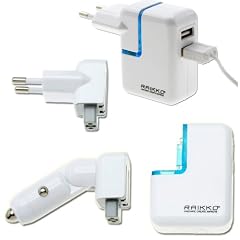 RAIKKO� PowerPlug Dual USB Ladeger�t/Netzger�t inkl. Autoadapter/KFZ Ladeger�t f�r MP3 Player, iPod, iPhone und alle anderen Ger�te die per USB aufzuladen sind