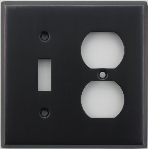 Classic Accents Stamped Steel Oil Rubbed Bronze Two Gang Wall Plate - One Toggle Light Switch Opening One Duplex Outlet Opening