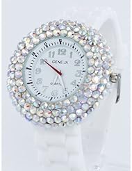 GENEVA PLATINUM 2101 Womens Rhinestone Silicone Watch-WHITE