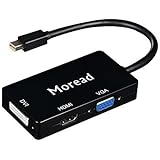 Moread Mini DisplayPort (Thunderbolt Port Compatible) to HDMI / DVI / VGA 3-in-1 Adapter (Male to Female) - Black
