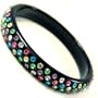 Beautiful 3 Lined Multi-Colored Swarovski Crystal Black Bangle Bracelet ~ Medium Sized