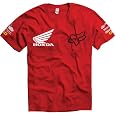 Honda Motorcycle Officially Licensed Fox Factory Men's Short-Sleeve Race Wear T-Shirt/Tee w/ Free B&F Heart Sticker Bundle - Red / X-Large