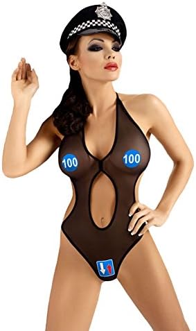 Black Sexy Police Woman Teddy Bodysuit "Sexy Ride" by Tessoro Size L, Xl