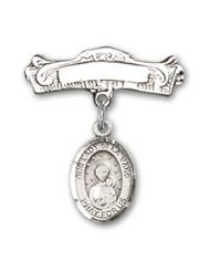 Sterling Silver Baby Badge with Our Lady of la Vang Charm and Arched Polished Badge Pin