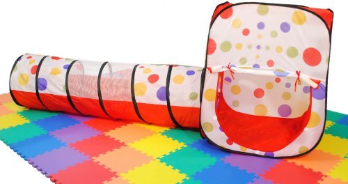 eWonderWorld Polka Dot Rectangular Play Tent House w/ Tunnel & Tote: 2 Piece