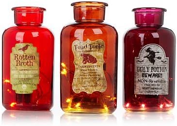Halloween Set of 3 LED Lighted Medicine Jars Home Decor