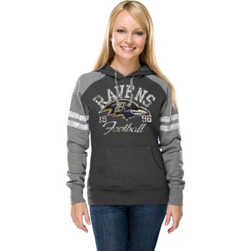 NFL Women's Baltimore Ravens Long Sleeve Raglan Pullover Fleece Heather Hood (Charcoal Heather, X-Large)