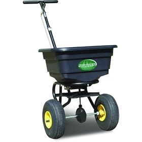 Spyker Commercial Grade 55-Pound Capacity Walk Behind Broadcast Spreader With Poly Hopper With Pneumatic Tires #46