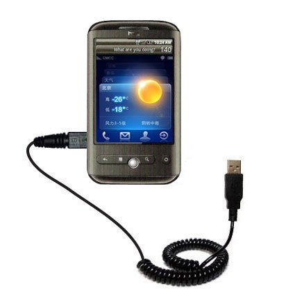 Coiled USB Cable for the HTC Buzz with Power Hot Sync and Charge capabilities - uses Gomadic TipExchange Technology