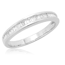 10k White or Yellow Gold Channel-Set Baguette Diamond Anniversary Stack Ring (1/4 cttw, H-I Color, I2 Clarity)