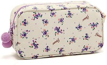 Quadrate Fresh Small Purple Flower Pattern with Fluff Balls Make up/Cosmetic Bag Cosmetics Storage
