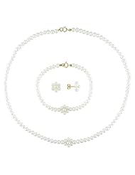 14k yellow gold 3-3.5 MM Freshwater Cultured Pearl Bracelet Neckalce and Earring Set