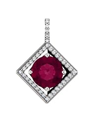 Platinum 8.00mm Round Cut Rhodolite Garnet and Diamond Pendant