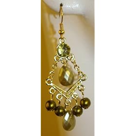 Saka's Gold Toned Acrylic Beads Chandelier Earrings
