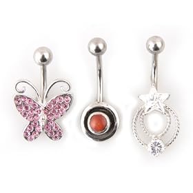 Set of 3 Sterling Silver Belly Button Rings