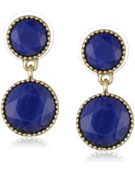 NINE WEST VINTAGE AMERICA "Hidden Gem" Worn Gold Denim Blue Double Drop Earrings