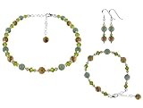Green Jasper Swarovski crystal Sterling Silver Bracelet Earrings 16 18 20 22 24 Necklace Jewelry Set