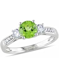 10k White Gold 1ct TGW Multicolor Gemstone and Accent Diamond 3 Stone Ring (0.05 Cttw, G-H Color I2-I3)