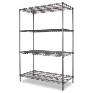 Wire Shelving Starter Kit, 4 Shelves, 48w x 24d x 72h, Black Anthracite