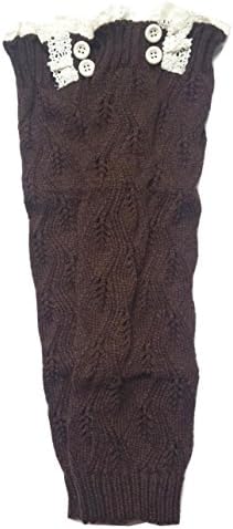 Lace Boot Socks, Leg Warmers with 2 Buttons by Sweetly Savvy - (Chocolate Brown)