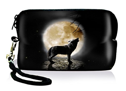 COOL Wolf & Moon Brand New High Quality Soft Mini Neoprene Sleeve Soft Digital Camera Bag Mobile Phone Bag Coin Purse Case Cover Pouch w/Stra p For Fujifilm Finepix /Nikon Coolpix /Canon PowerShot /Olympus VR /iPhone,Ipod,MP3 MP4 MP5 /panasonic lumix /Kodak Easyshare /Sony Bloggie /Samsung Casio FY-HDC-001