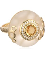 18K Gold over Sterling Silver White Topaz, Citrine and Cubic-Zirconia Ring, Size 7