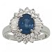 14K White Gold Cocktail Ring Blue Sapphire Diamond Gems