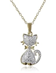 18k Yellow Gold Plated Sterling Silver Genuine Diamond Accent Cat Pendant Necklace, 18"