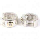 Sterling Silver Huggie Hoop Earrings with Clear CZ - Size: 9mm x 16mm