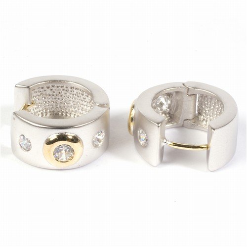 Childrens Toyshop  Jewelry : Sterling Silver Huggie Hoop Earrings with Clear CZ - Size: 9mm x 16mm