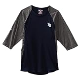 MLB Boys' Tampa Bay Rays 3/4 Sleeve Crew Neck Featherweight Tech Fleece Pullover (Pro Navy/Pro Carbon Heather, Large)