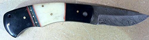 Damascus Steel Folding Knife with Buffalo Horn & Bone Handle (Limited Edition)