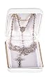 Baptismal Rosary - 3mm Rhodium Plated Beads - 12" Chain - Sterling Plated Crucifix and Centerpiece - MADE IN ITALY - Gift Box Included