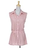Anna-Kaci S/M Fit Light Pink Big Polka Dot Print Waist Tie Button Down Shirt