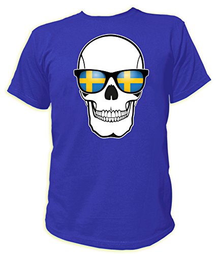 Artdiktat Herren T-Shirt – EM 2016 Skull Flag Glasses – Sweden Größe M, blau