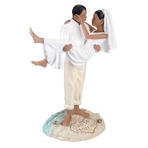 414du3WgXPL. SL500 AA300  Just Married Beach/Coastal/Island Wedding Figurine Cake Top  African  American