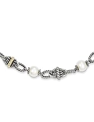 SS 14k Yellow Gold 8mm Freshwater Cult. Pearl Vintage Style Necklace