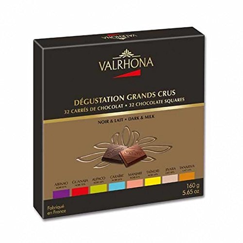 Valrhona 32 French Gourmet Chocolate Squares 6 Dark chocolates & 2 Milk Chocolates assortment, Gift box