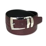 OSTRICH Embossed BURGUNDY Bonded Leather Belt Silver-Tone Buckle Regular