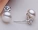 Women White 8-9mm Freshwater Pearl Cubic Zirconia Stud Earrings 925 Sterling Silver by Joyfulshine
